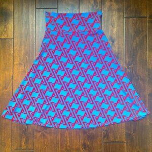 LuLaRoe Geometric Bright Blue and Red Women's High Waisted Stretch Skirt